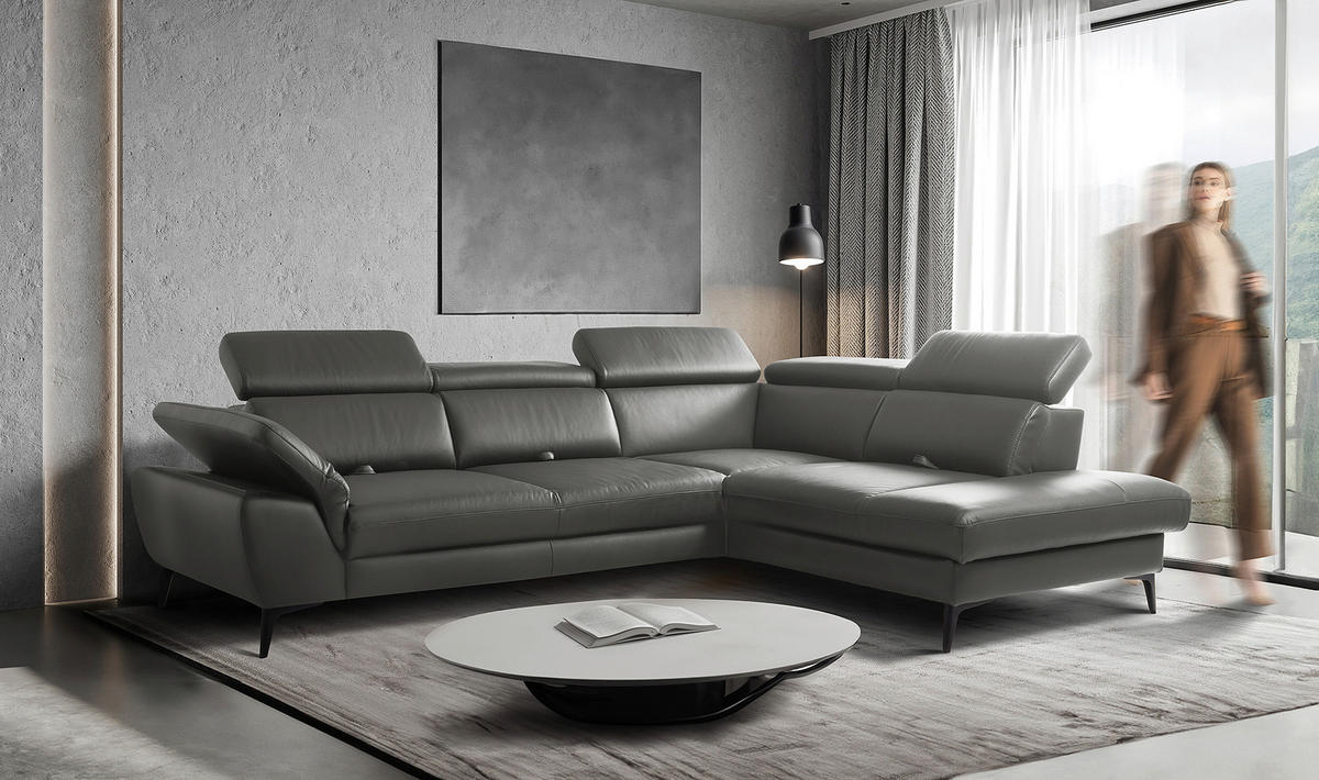 ECKSOFA  in Lederlook Echtleder Anthrazit  274/220 cm  - Anthrazit/Schwarz, Design, Leder/Textil (274/220cm) - Livetastic