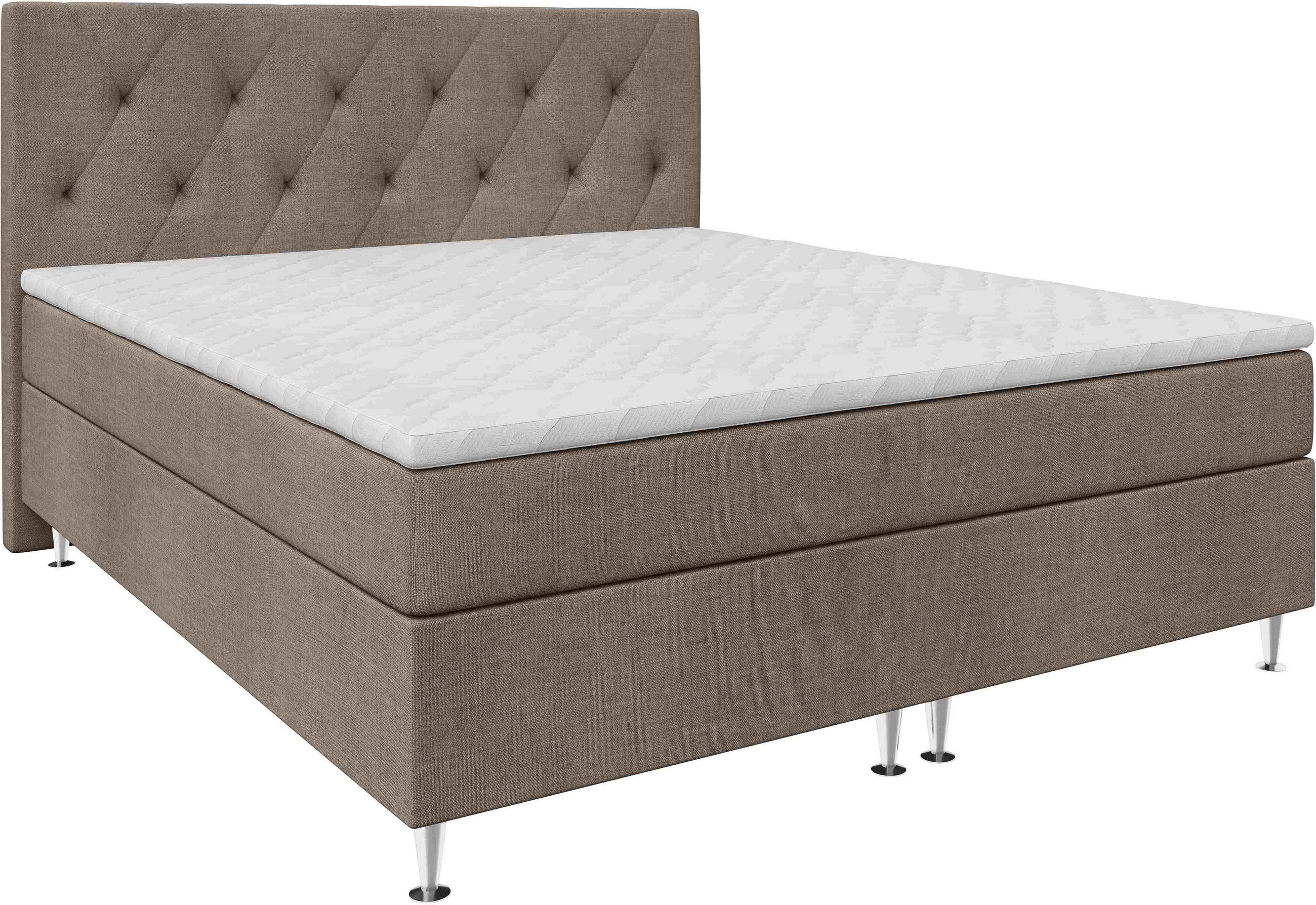 BOXSPRINGBETT 140/200 cm  in Graubraun  - Graubraun/Silberfarben, KONVENTIONELL, Textil/Metall (140/200cm) - Chameo