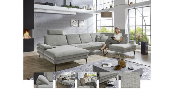 WOHNLANDSCHAFT in Webstoff Grau - Schwarz/Grau, Design, Textil/Metall (208/344/180cm) - Dieter Knoll