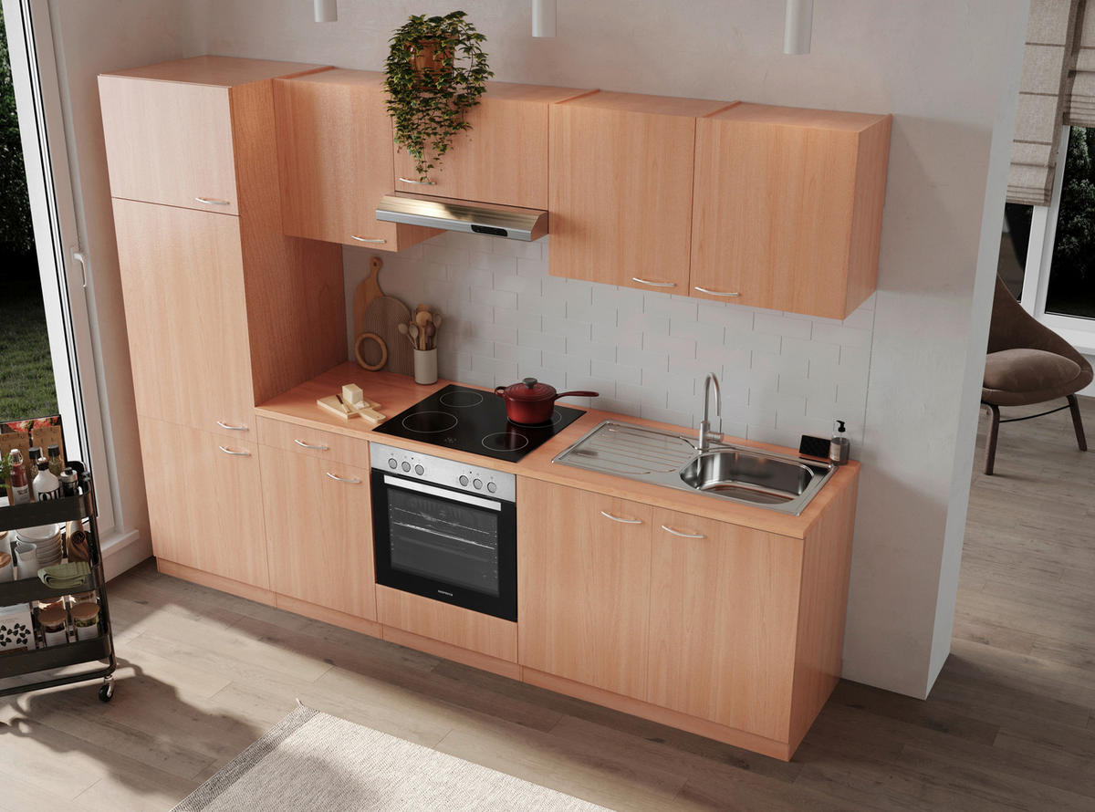 KÜCHENBLOCK 270 cm   in Buchefarben  - Buchefarben/Alufarben, Basics, Holzwerkstoff/Kunststoff (270cm) - Respekta