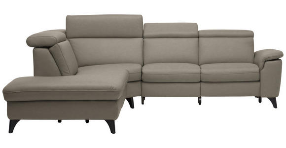 ECKSOFA in Echtleder Graubraun  - Graubraun/Schwarz, Design, Leder/Metall (239/289cm) - Cantus