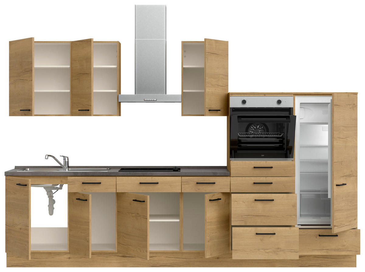 KÜCHENLEERBLOCK 330 cm   in Eichefarben, Schieferfarben  - Schieferfarben/Eichefarben, MODERN, Holzwerkstoff/Metall (330cm) - Nobilia