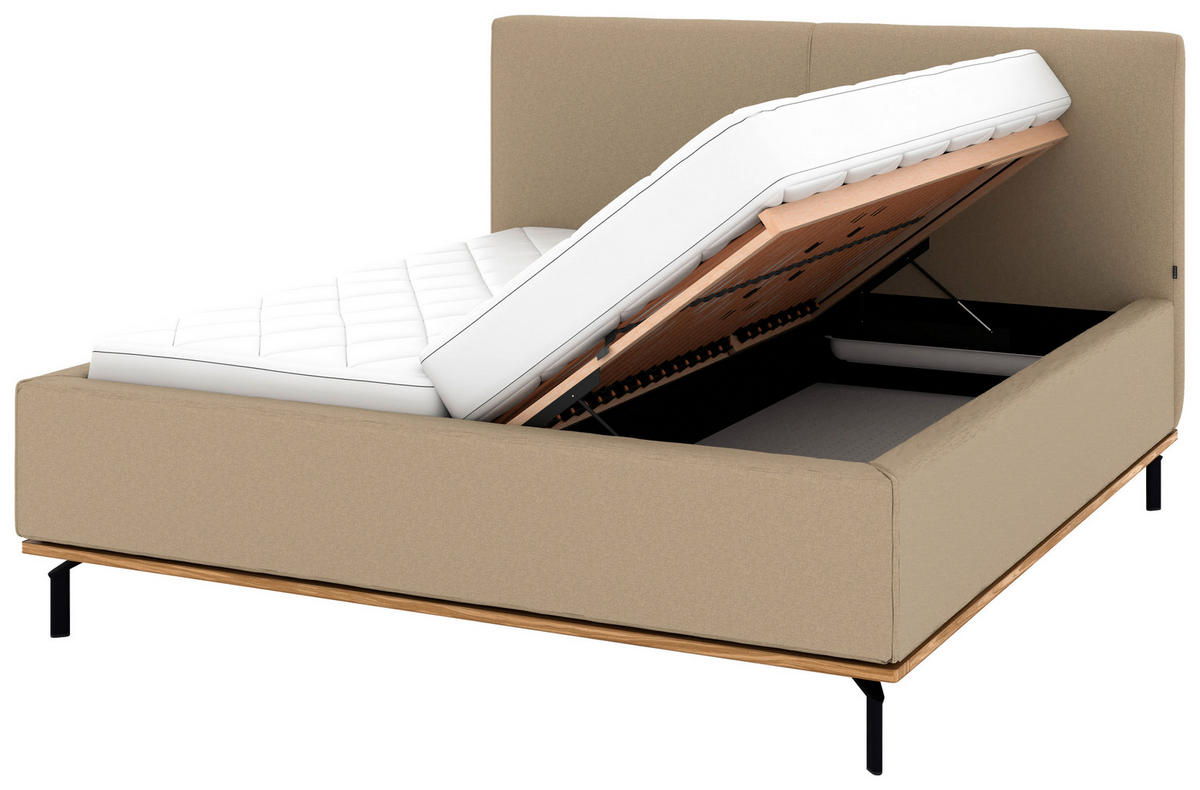 POLSTERBETT Matratze, Lattenrost, Bettkasten 160/200 cm  in Beige  - Beige/Graphitfarben, Design, Holz/Textil (160/200cm) - Musterring