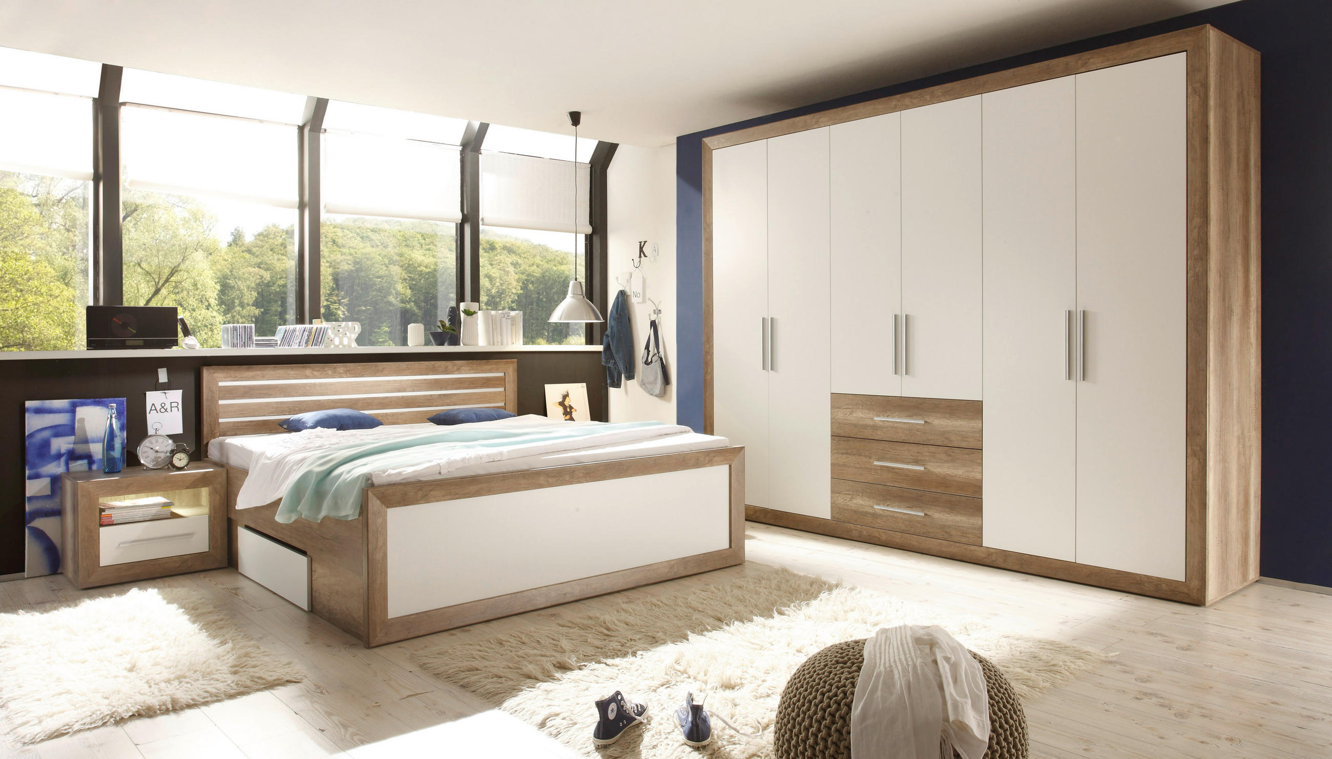 SCHLAFZIMMER Weiss, Eichefarben  - Weiss/Eichefarben, Modern, Holzwerkstoff - MID.YOU