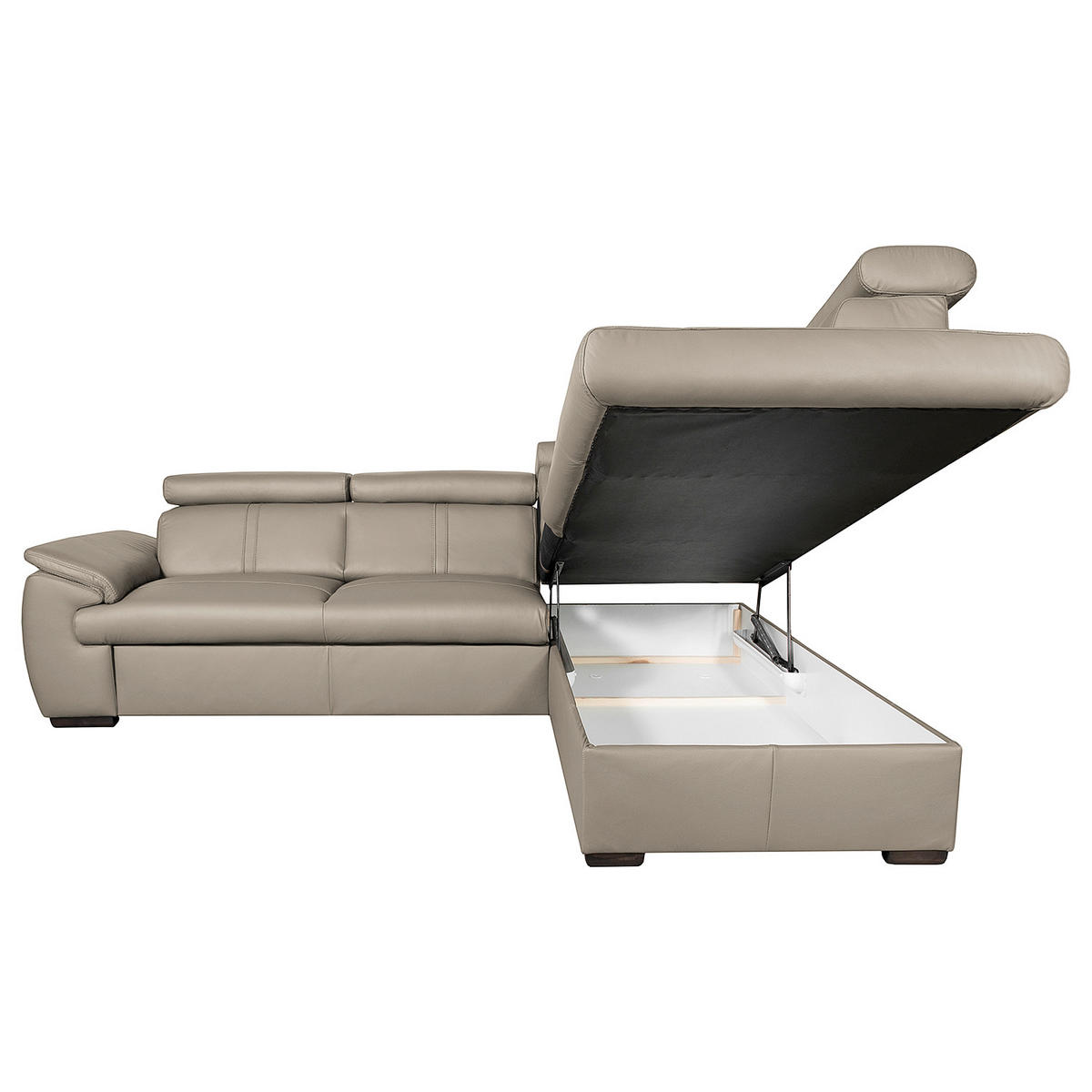 ECKSOFA Hellgrau Echtleder  - Wengefarben/Hellgrau, Design, Leder/Holz (265/211cm) - Livetastic