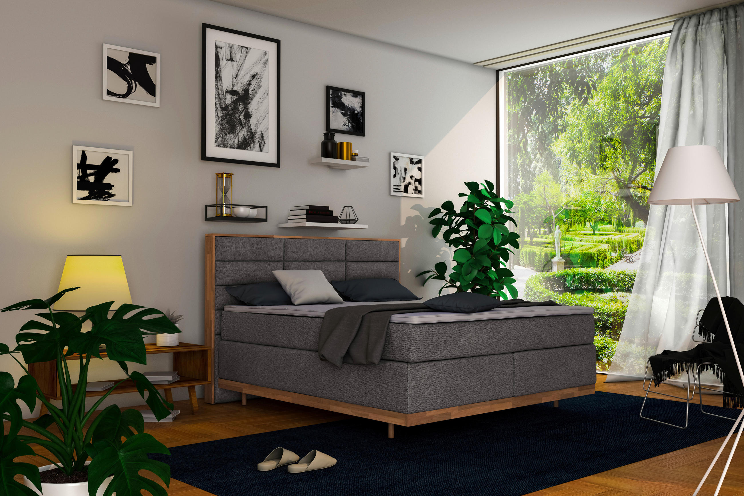 BOXSPRINGBETT 200/200 cm  in Beige  - Eichefarben/Beige, KONVENTIONELL, Holz/Textil (200/200cm) - Livetastic