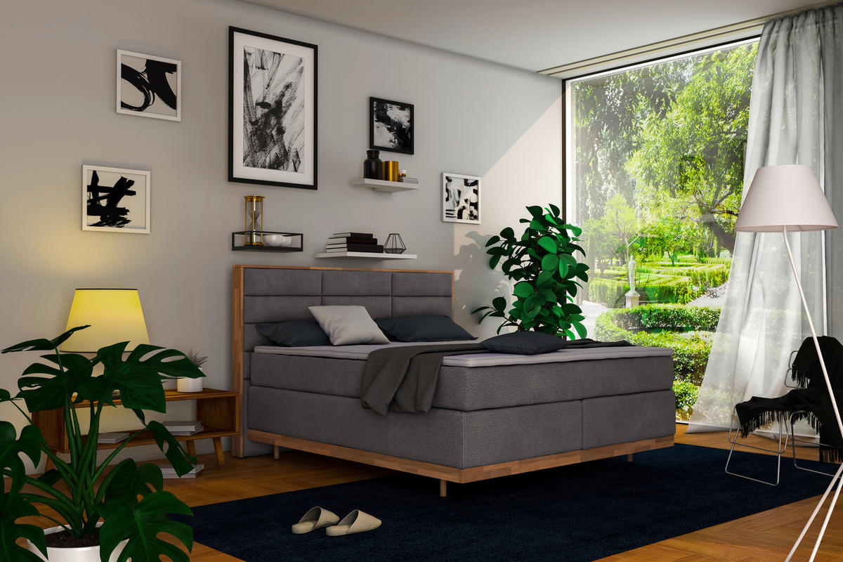 BOXSPRINGBETT 200/200 cm  in Beige  - Eichefarben/Beige, KONVENTIONELL, Holz/Textil (200/200cm) - Livetastic