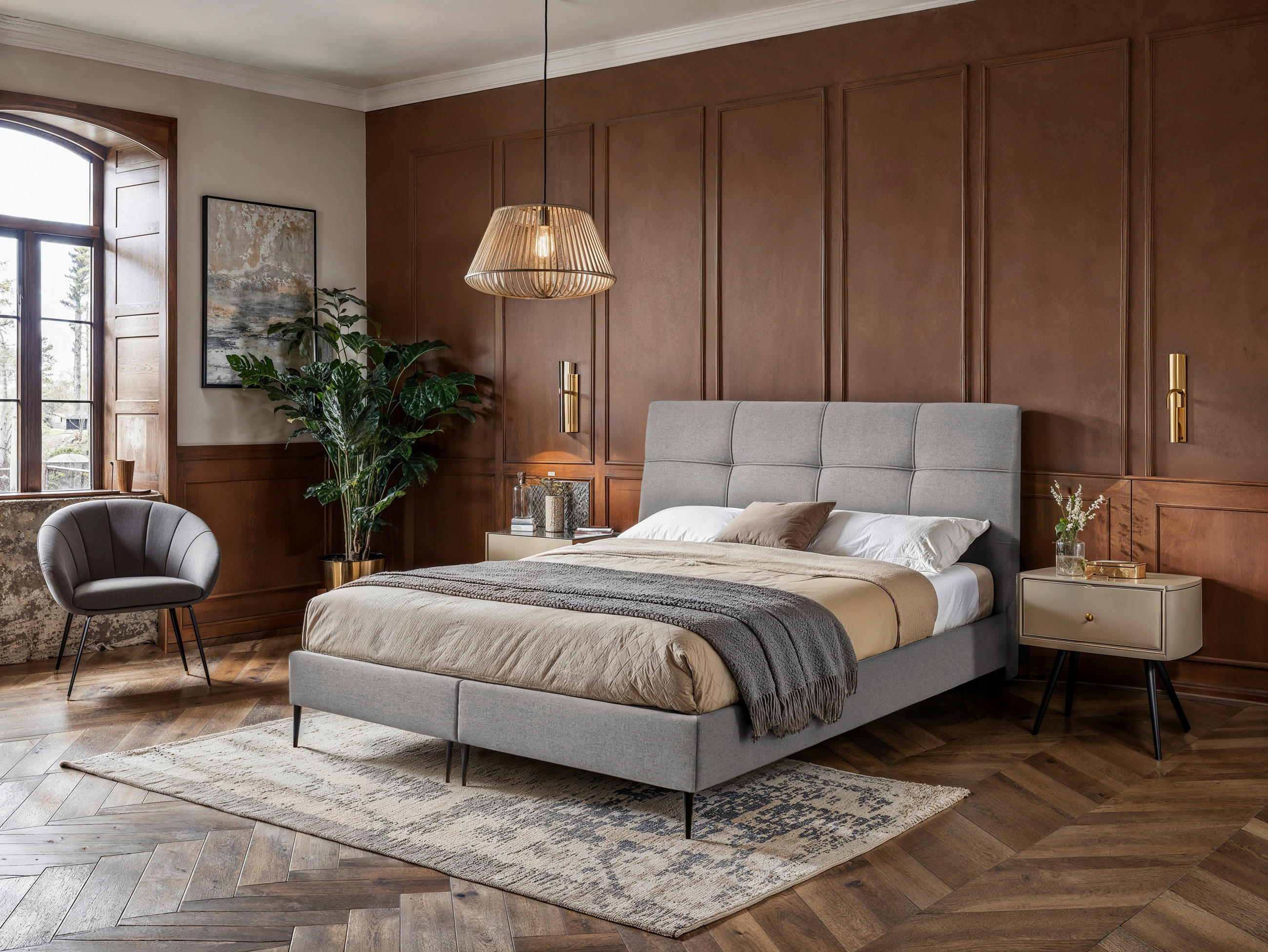 BOXSPRINGBETT 140/200 cm,  in Grau,  - Schwarz/Naturfarben, MODERN, Holzwerkstoff/Textil (140/200cm) - MID.YOU