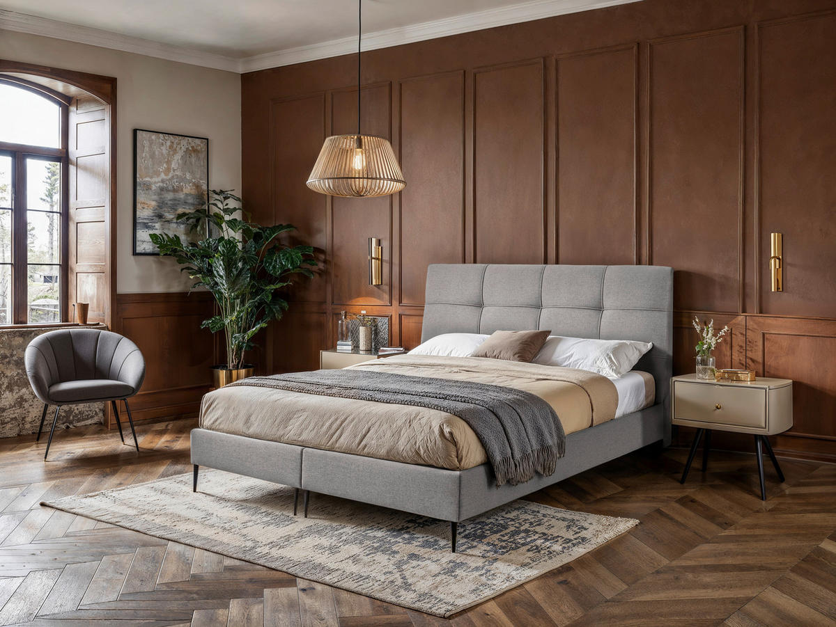 BOXSPRINGBETT 140/200 cm  in Grau  - Schwarz/Naturfarben, MODERN, Holzwerkstoff/Textil (140/200cm) - MID.YOU