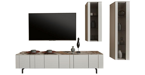 WOHNWAND  in Perlmutt  256/185/45 cm  - Perlmutt/Schwarz, Design, Glas/Holzwerkstoff (256/185/45cm) - Johann Jakob