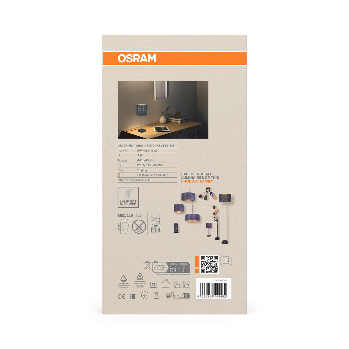 TISCHLEUCHTE 16/40.5 cm   - Dunkelgrau, Basics, Naturmaterialien/Metall (16/40.5cm) - Osram