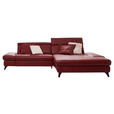 ECKSOFA in Echtleder Rot  - Rot/Alufarben, Design, Leder/Metall (316/184cm) - Cantus