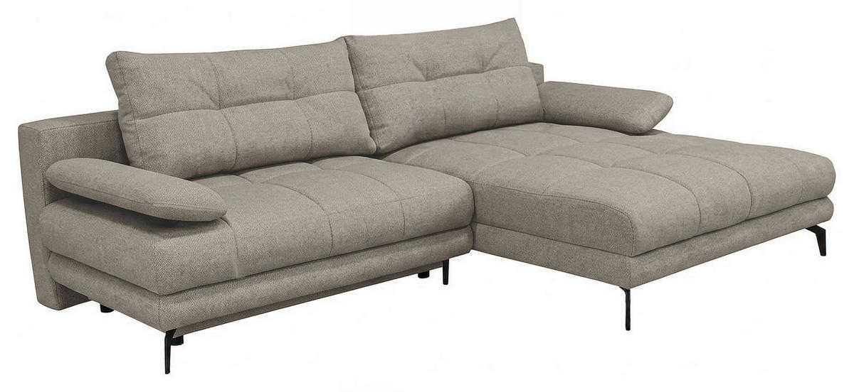 ECKSOFA Grau Struktur Rückenkissen, Bettkasten, Schlaffunktion, Rücken echt, Armteilverstellung, Liegefläche im Originalstoff  - Beige/Schwarz, MODERN, Textil/Metall (263/181cm) - Carryhome