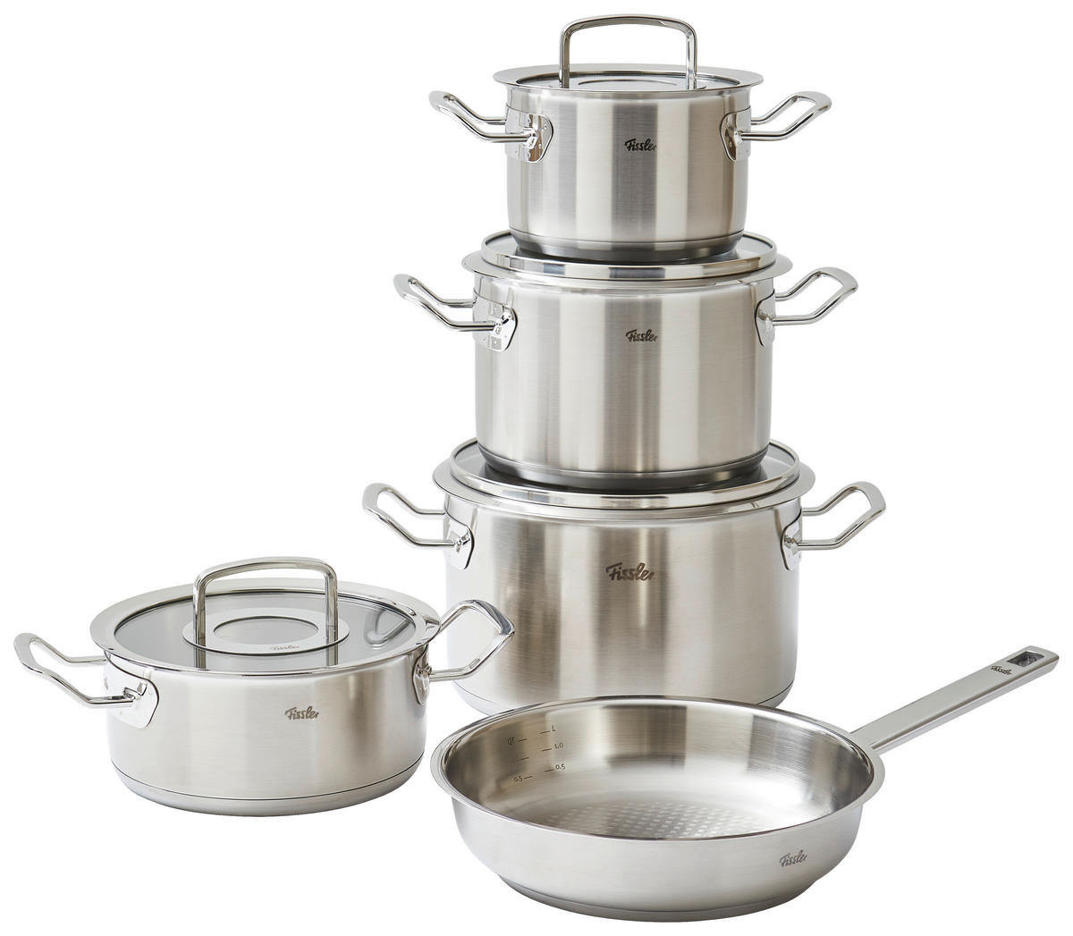 KOCHTOPFSET ORIGINAL-PROFI COLLECTION® 5-teilig  - Silberfarben, Basics, Glas/Metall - Fissler