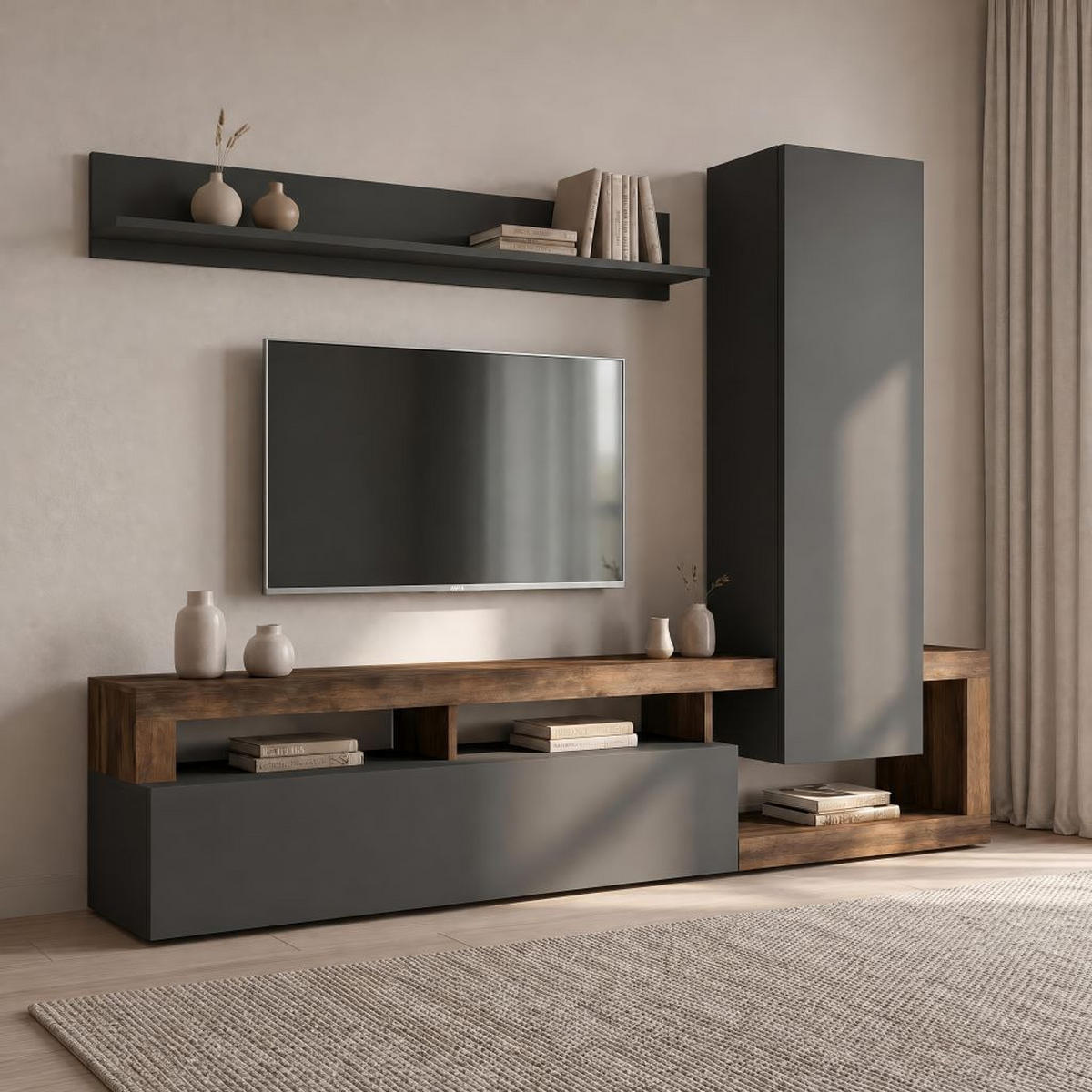 FLEKSIBILNI REGAL ZA SOBU antracit   - antracit, Osnovno, pločasti materijal (219/173/35cm) - Ti'me