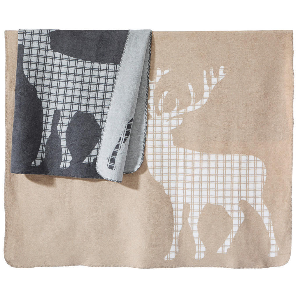 Thumbnail - Landscape Wohndecke, Anthrazit, Textil, Hirsch, 150x200 cm, Textiles Vertrauen - Oeko-Tex®, Double face, Wohntextilien, ...