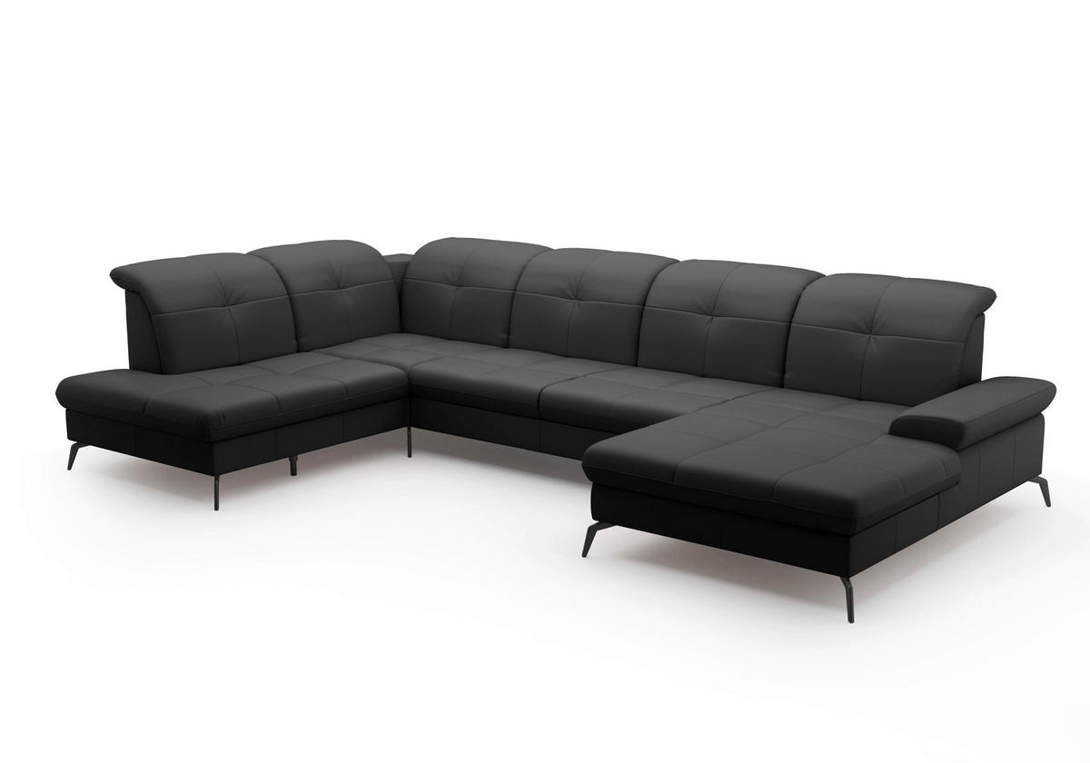 WOHNLANDSCHAFT in Vliesstoff Kombination Echtleder/Stoff Schwarz  - Schwarz, Konventionell, Leder/Textil (231/357/185cm) - Sit & More