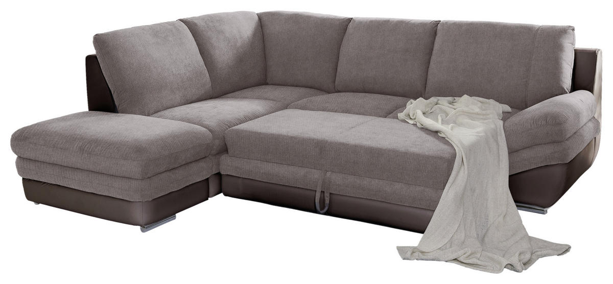 WOHNLANDSCHAFT in Taupe, Dunkelbraun  - Taupe/Chromfarben, MODERN, Textil/Metall (221/264cm) - MID.YOU