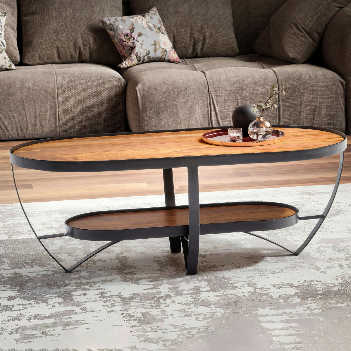 COUCHTISCH in Holz 100/50/37,5 cm  - Sheeshamfarben/Schwarz, Design, Holz/Metall (100/50/37,5cm) - MID.YOU