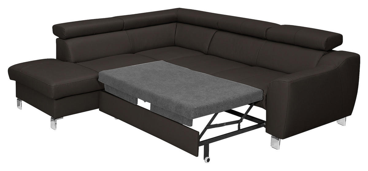 ECKSOFA Dunkelbraun Echtleder Lederlook  - Chromfarben/Dunkelbraun, Design, Leder/Textil (208/245cm) - Livetastic