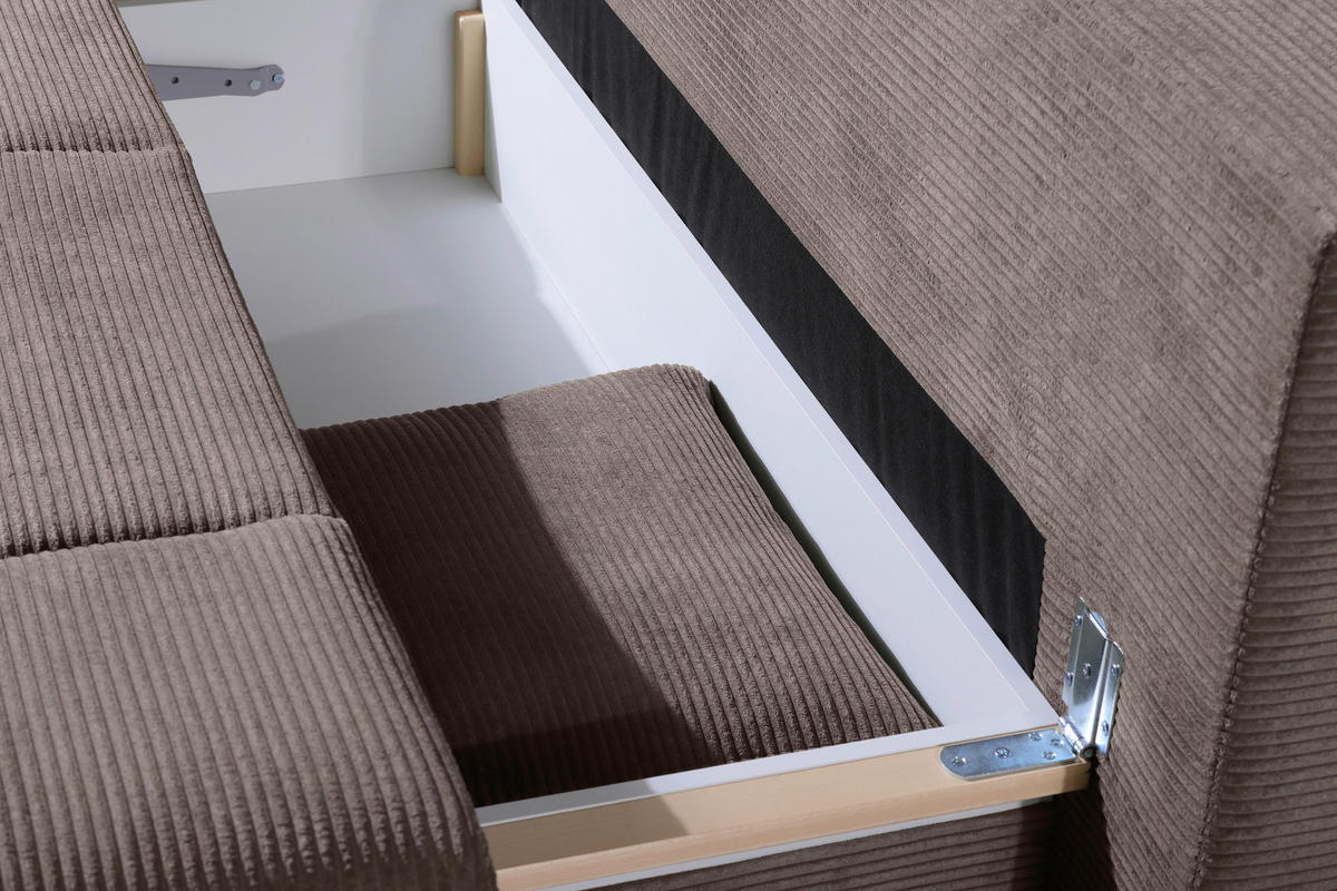 SCHLAFSOFA Cord Taupe  inkl. Bettkasten, Schlaffunktion, Armteilverstellung  - Taupe/Schwarz, Design, Textil/Metall (200/85/90cm) - Novel