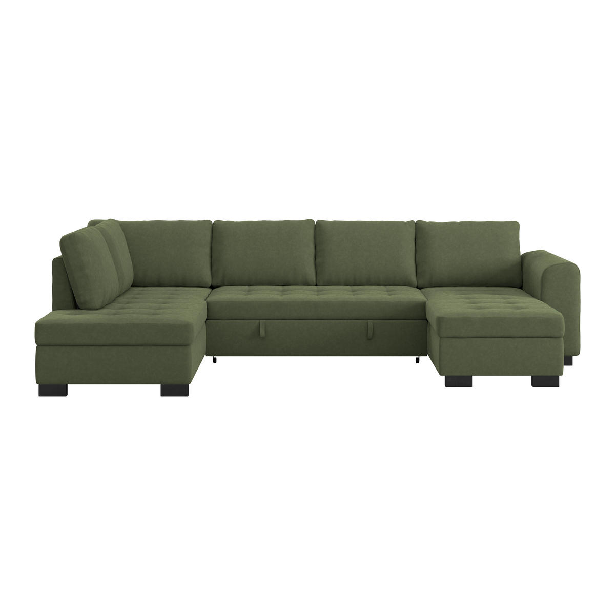 WOHNLANDSCHAFT Grün Mikrofaser  - Schwarz/Grau, MODERN, Kunststoff/Textil (178/305/155cm) - P & B