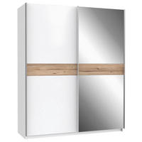 GARDEROB MED SKJUTDÖRRAR 170,3/210,5/61,2 cm,  i vit, ekfärgad, 2 dörrar  - vit/aluminiumfärg, Modern, metall/trämaterial (170,3/210,5/61,2cm) - Xora