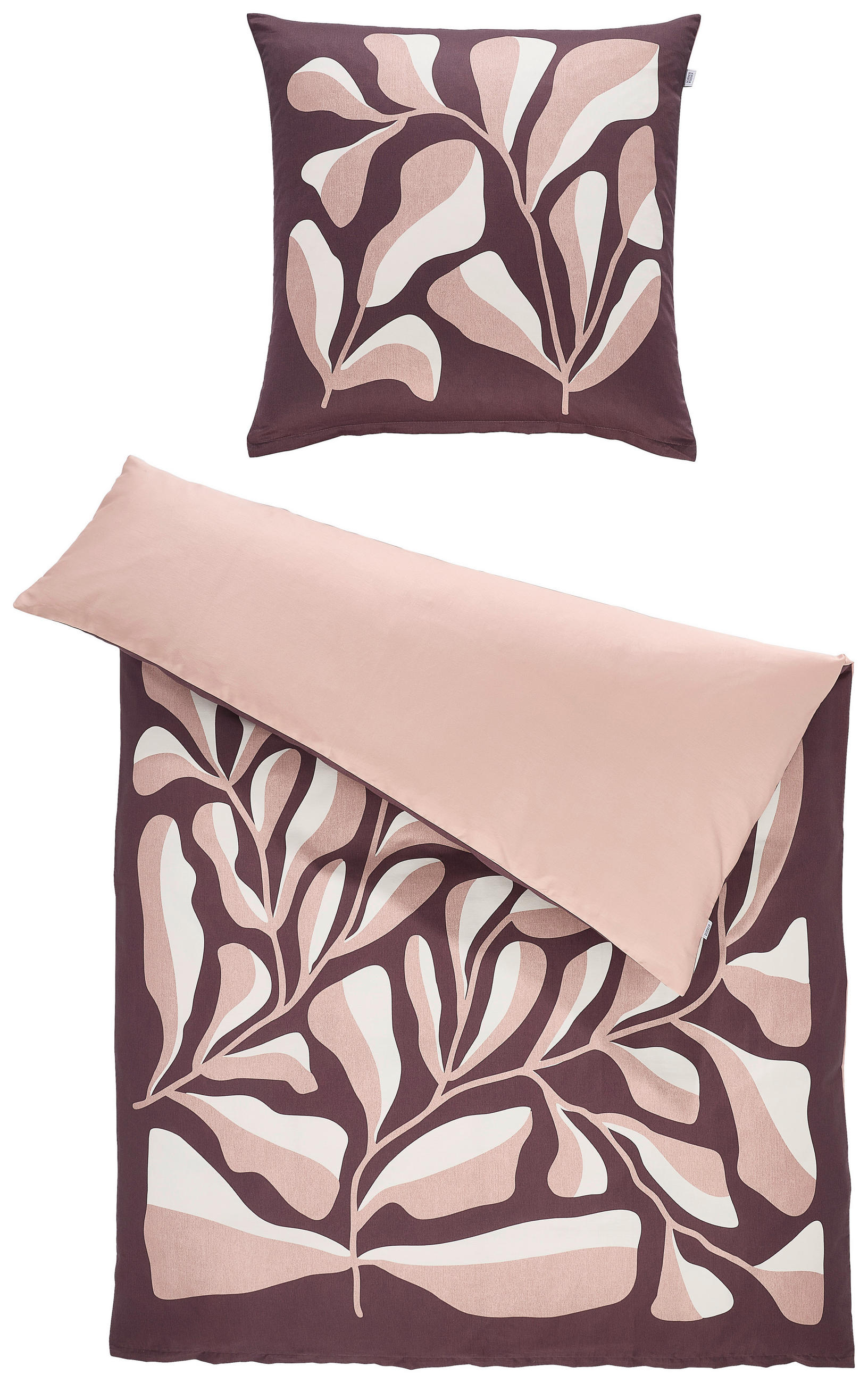 WENDEBETTWÄSCHE SW-Plant rot Satin 135/200 cm  - Rotbraun/Hellrosa, Design, Textil (135/200cm) - Schöner Wohnen