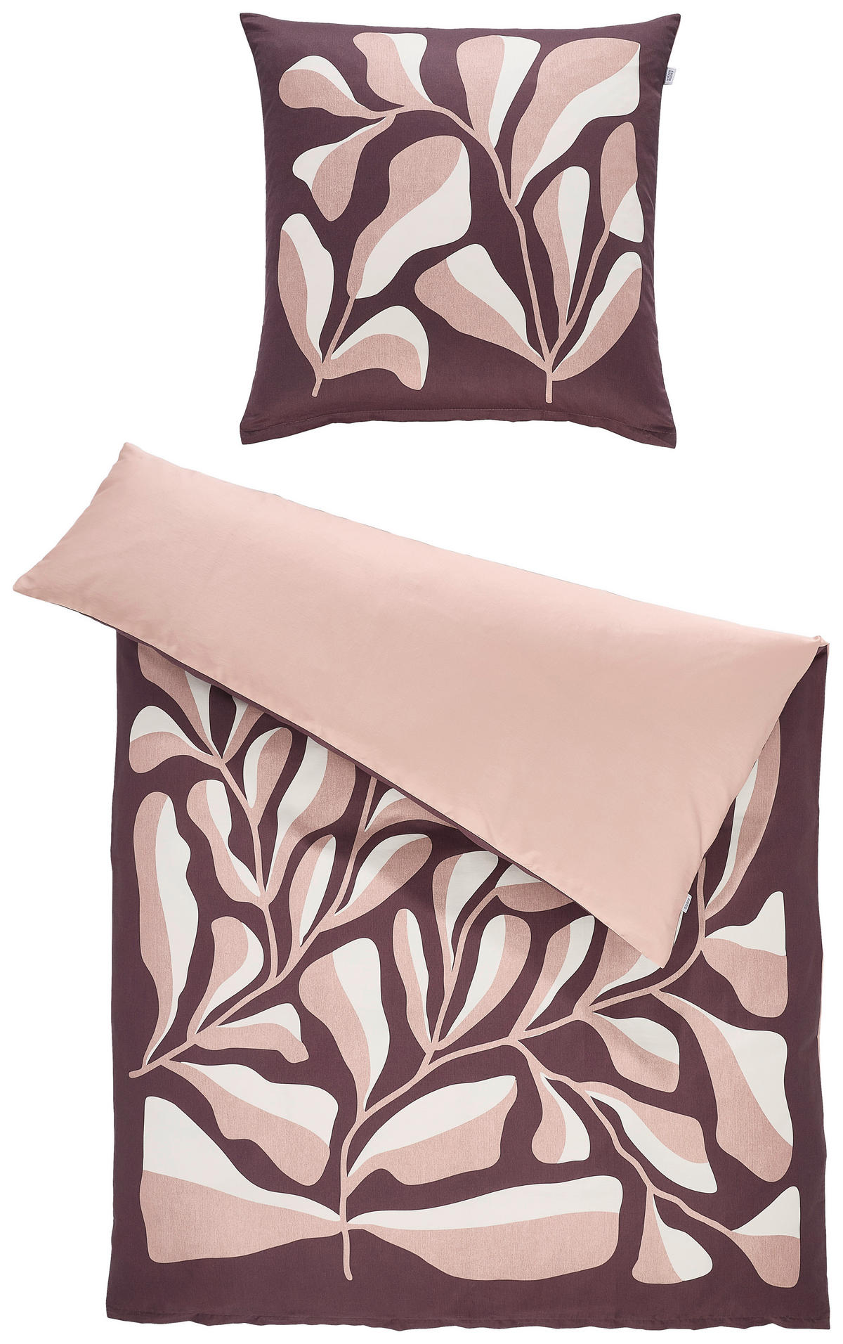 WENDEBETTWÄSCHE SW-Plant rot Satin 135/200 cm  - Rotbraun/Hellrosa, Design, Textil (135/200cm) - Schöner Wohnen