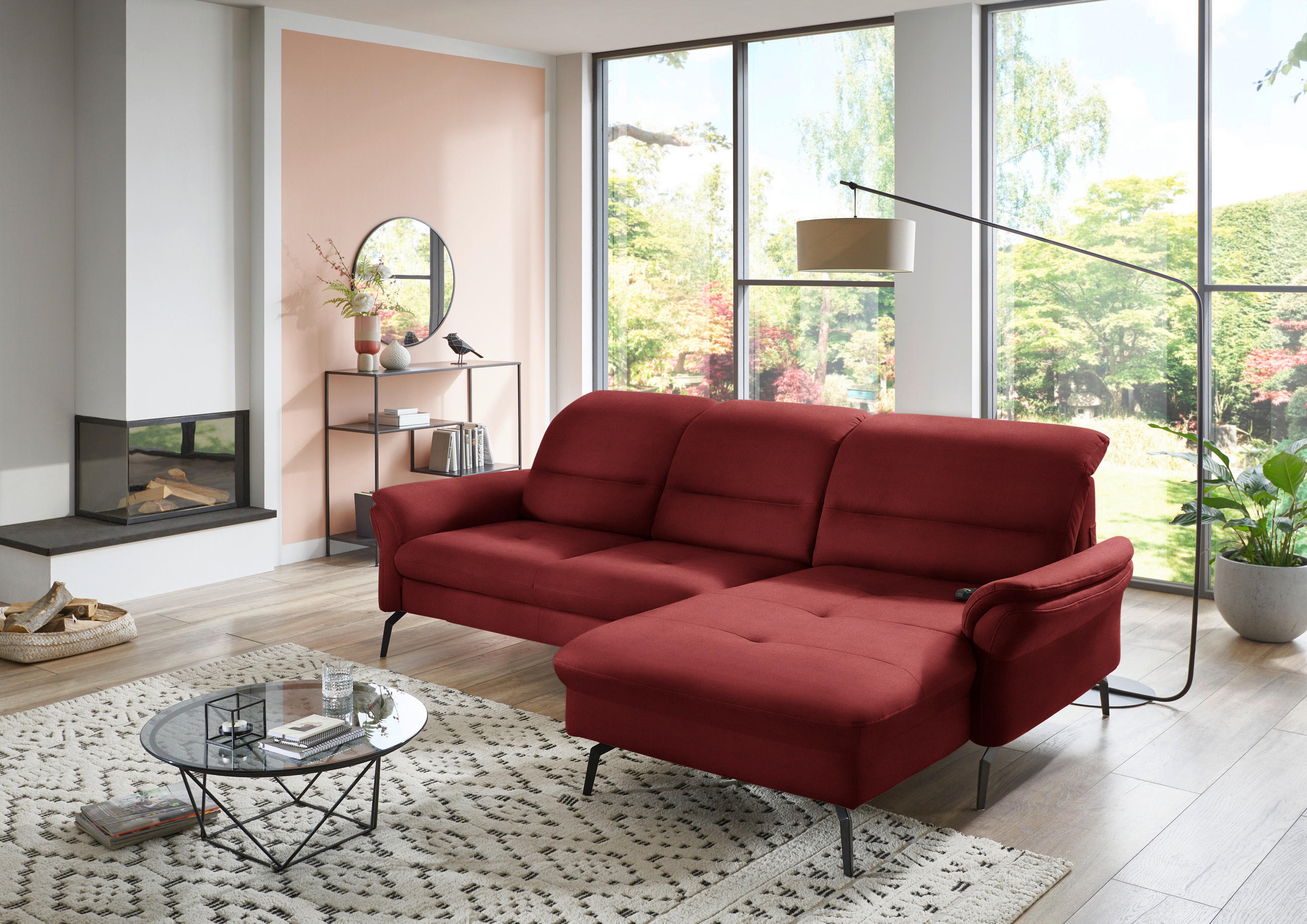 ECKSOFA in Flachgewebe Rot  - Rot/Schwarz, Konventionell, Textil/Metall (260/181cm) - Beldomo Speed