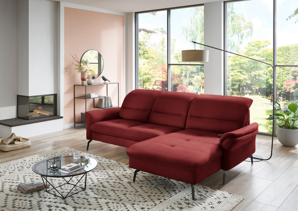 ECKSOFA in Flachgewebe Rot  - Rot/Schwarz, Konventionell, Textil/Metall (260/181cm) - Beldomo Speed