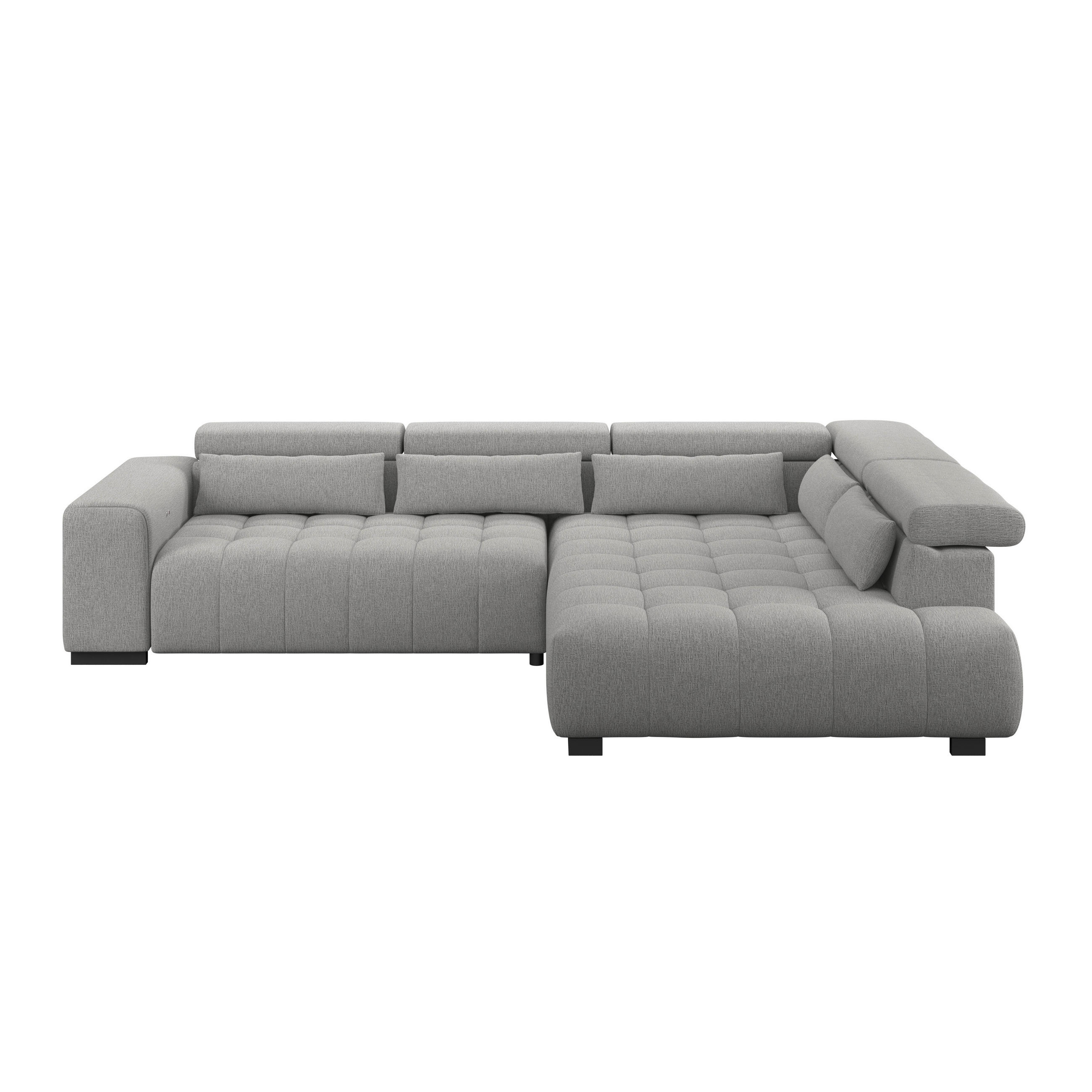 ECKSOFA MATERA Dunkelgrau Chenille, Struktur Nierenkissen, Kopfteilverstellung, Sitzvorzug  - Dunkelgrau/Schwarz, Trend, Holz/Textil (311/226cm) - MID.YOU