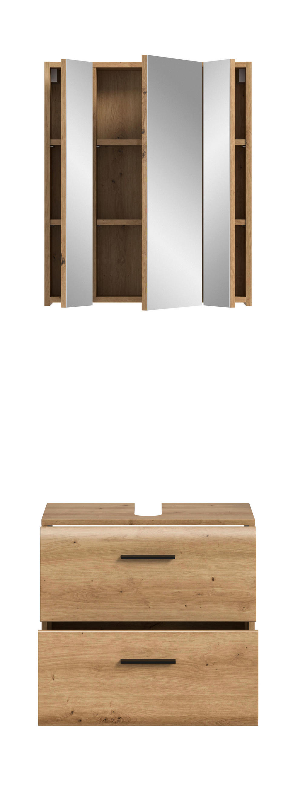 BADEZIMMER 2-teilig  in 60 cm  - Schwarz/Eiche Artisan, Trend, Glas/Holzwerkstoff (60cm) - MID.YOU