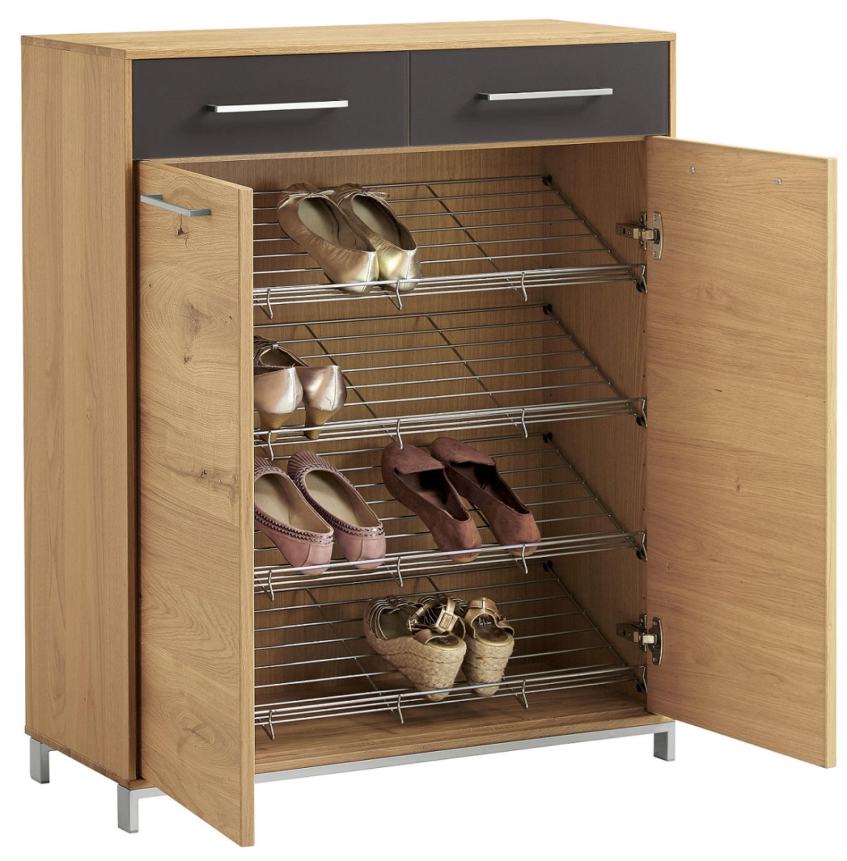 GARDE-ROBE 4-teilig  in 220/195/31 cm  - Eichefarben/Anthrazit, Design, Glas/Holz (220/195/31cm)