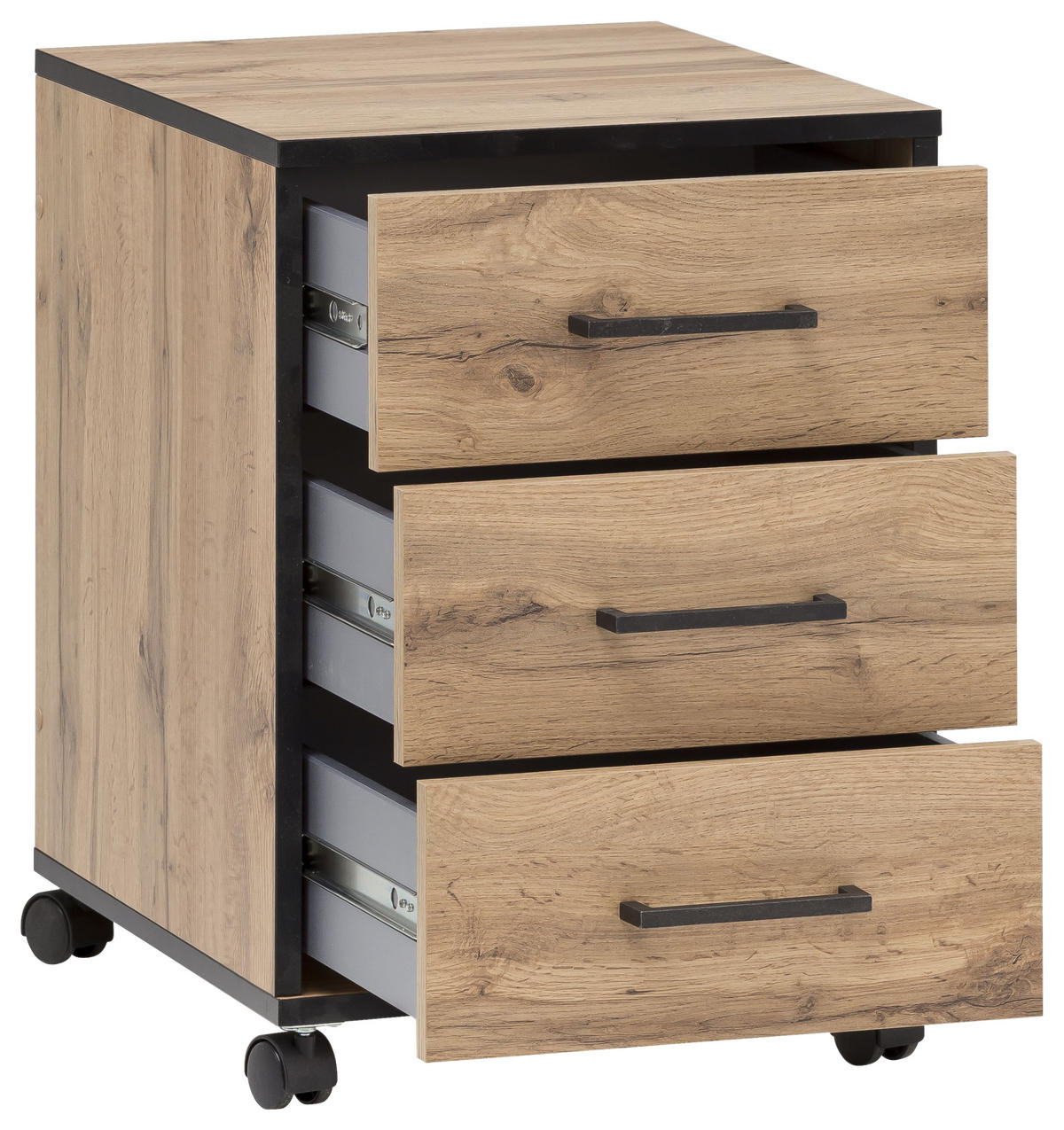 ROLLCONTAINER Eichefarben  - Eichefarben/Schwarz, KONVENTIONELL, Holzwerkstoff/Kunststoff (40,1/57/50cm) - MID.YOU