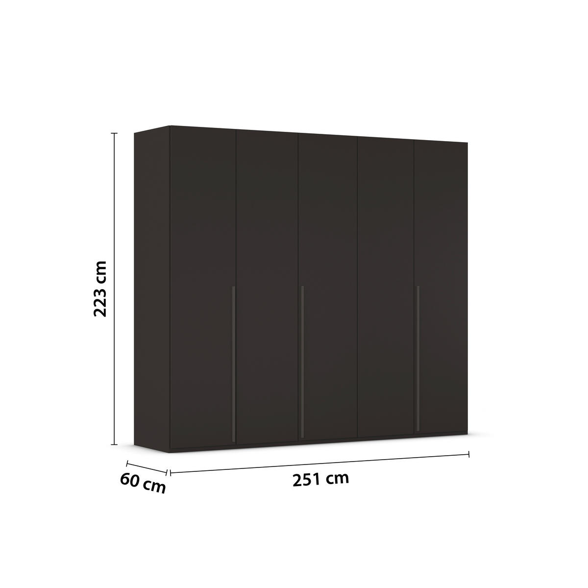 DREHTÜRENSCHRANK 251/223/60 cm 5-türig Schwarz  - Graphitfarben/Schwarz, Design, Holzwerkstoff/Metall (251/223/60cm) - home24