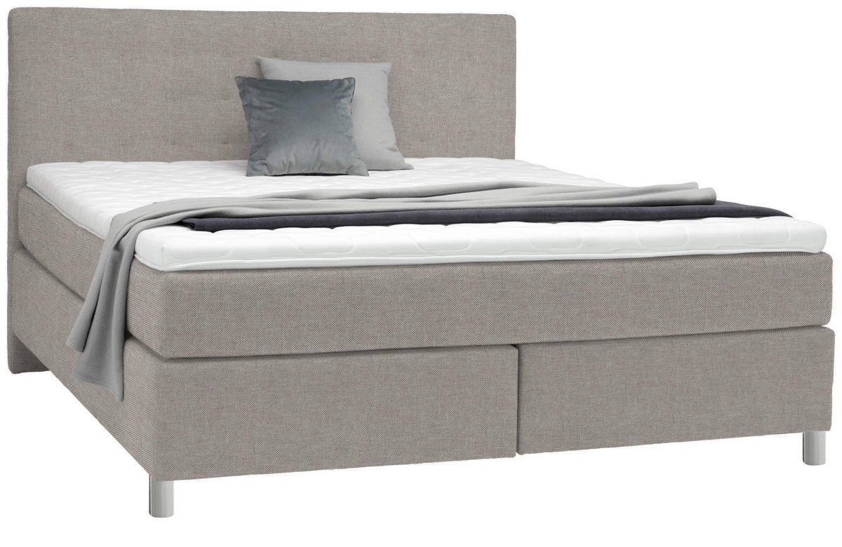 BOXSPRINGBETT 160/200 cm  in Greige  - Chromfarben/Greige, KONVENTIONELL, Kunststoff/Textil (160/200cm) - Voleo