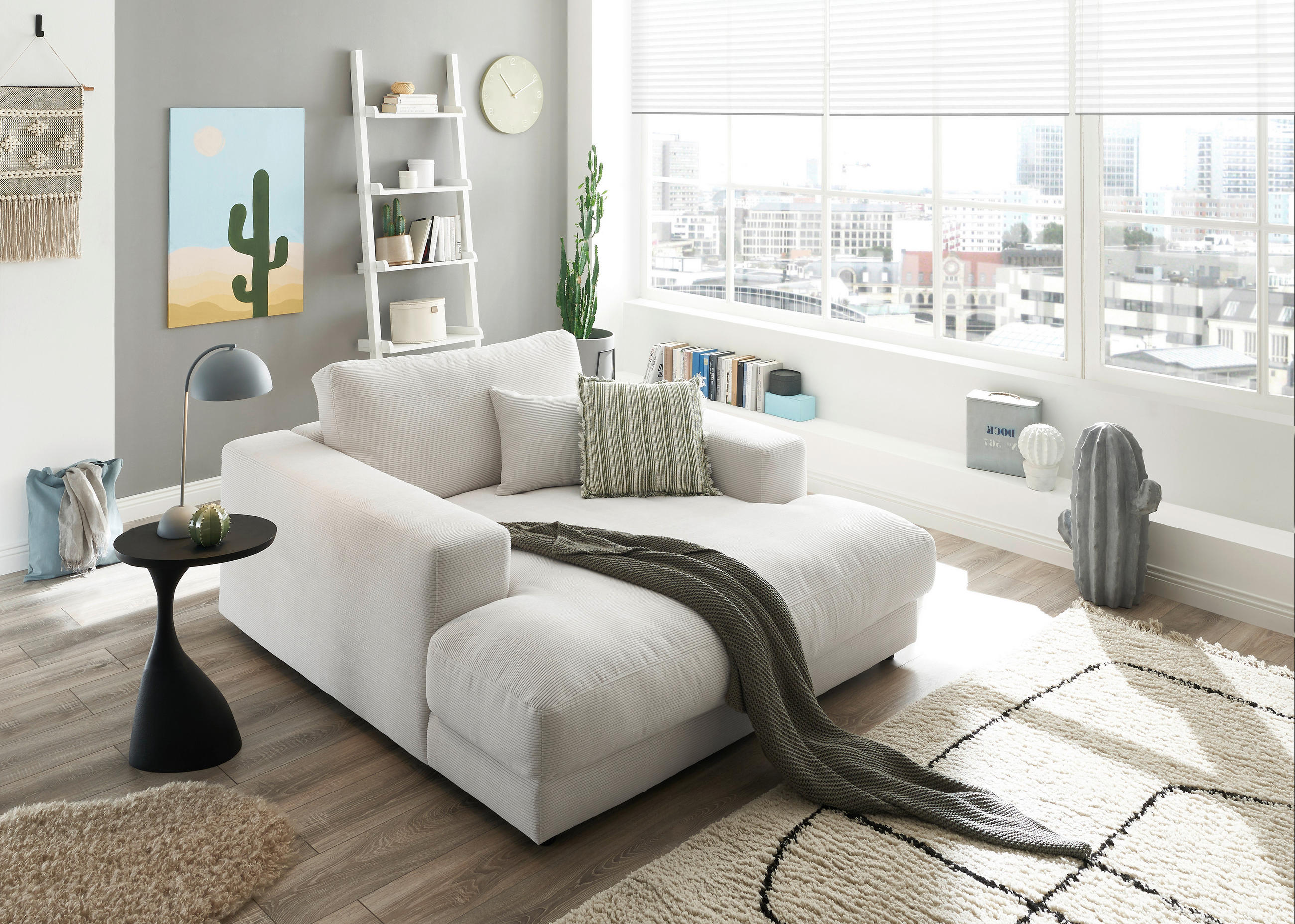 XXL-SESSEL in Feincord Weiss  - Weiss/Schwarz, Design, Kunststoff/Textil (150/86/170cm) - Lomoco