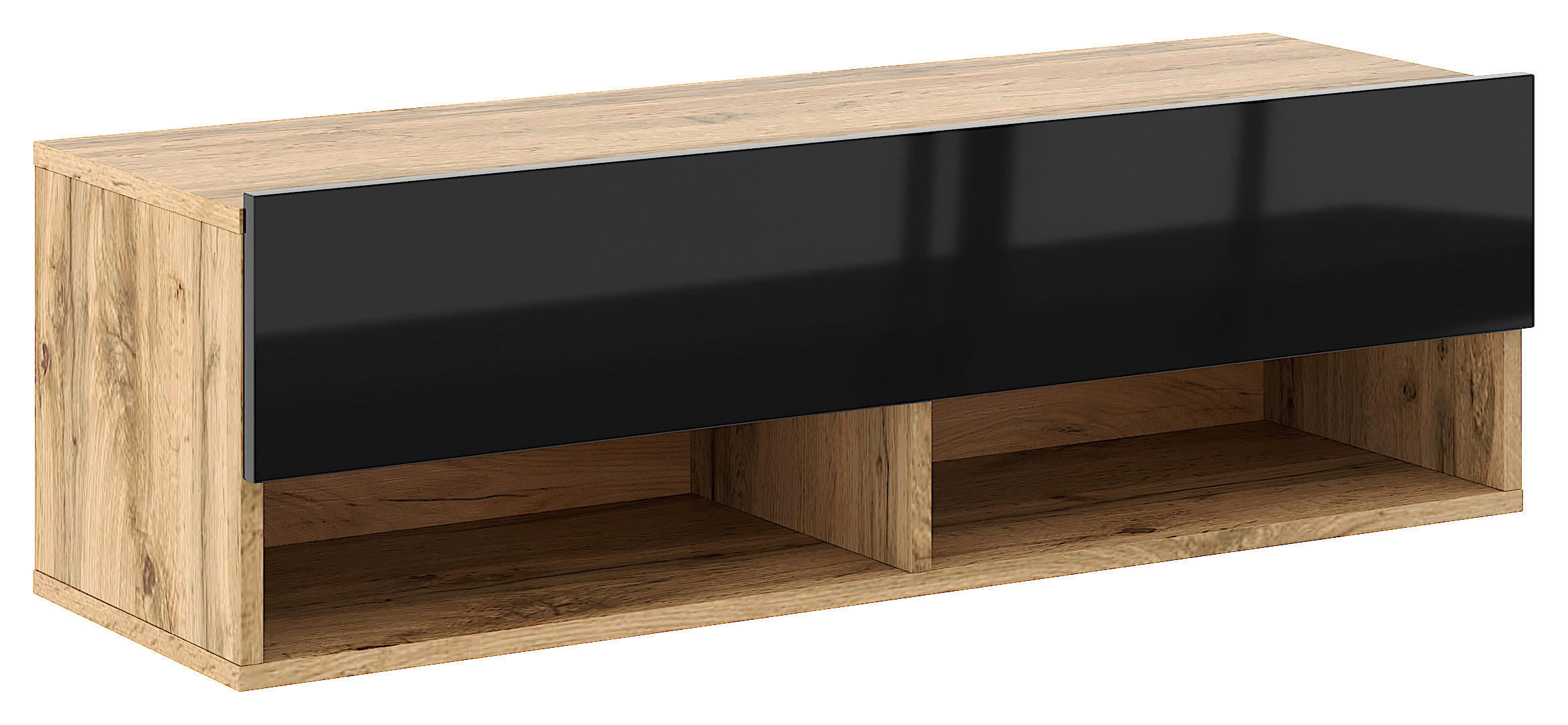 LOWBOARD DERBY  in 100/31,5/32,5 cm  - Schwarz Hochglanz/Eiche Wotan, Design, Holzwerkstoff (100/31,5/32,5cm) - Livetastic