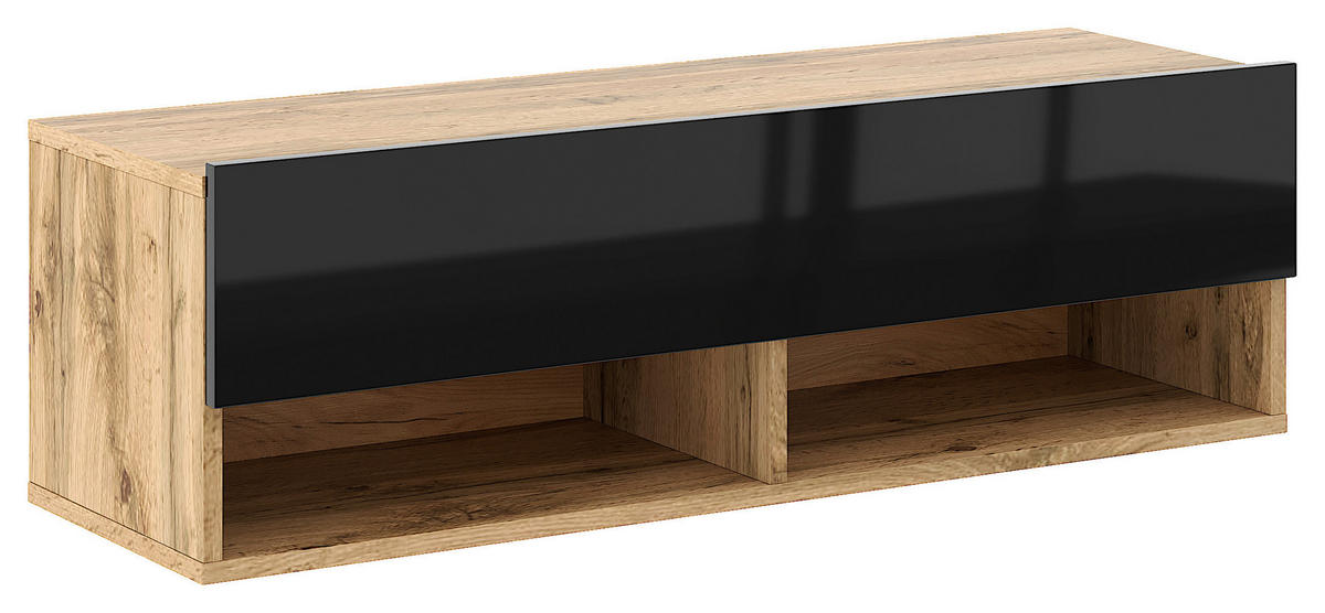 LOWBOARD DERBY  in 100/31,5/32,5 cm  - Schwarz Hochglanz/Eiche Wotan, Design, Holzwerkstoff (100/31,5/32,5cm) - Livetastic