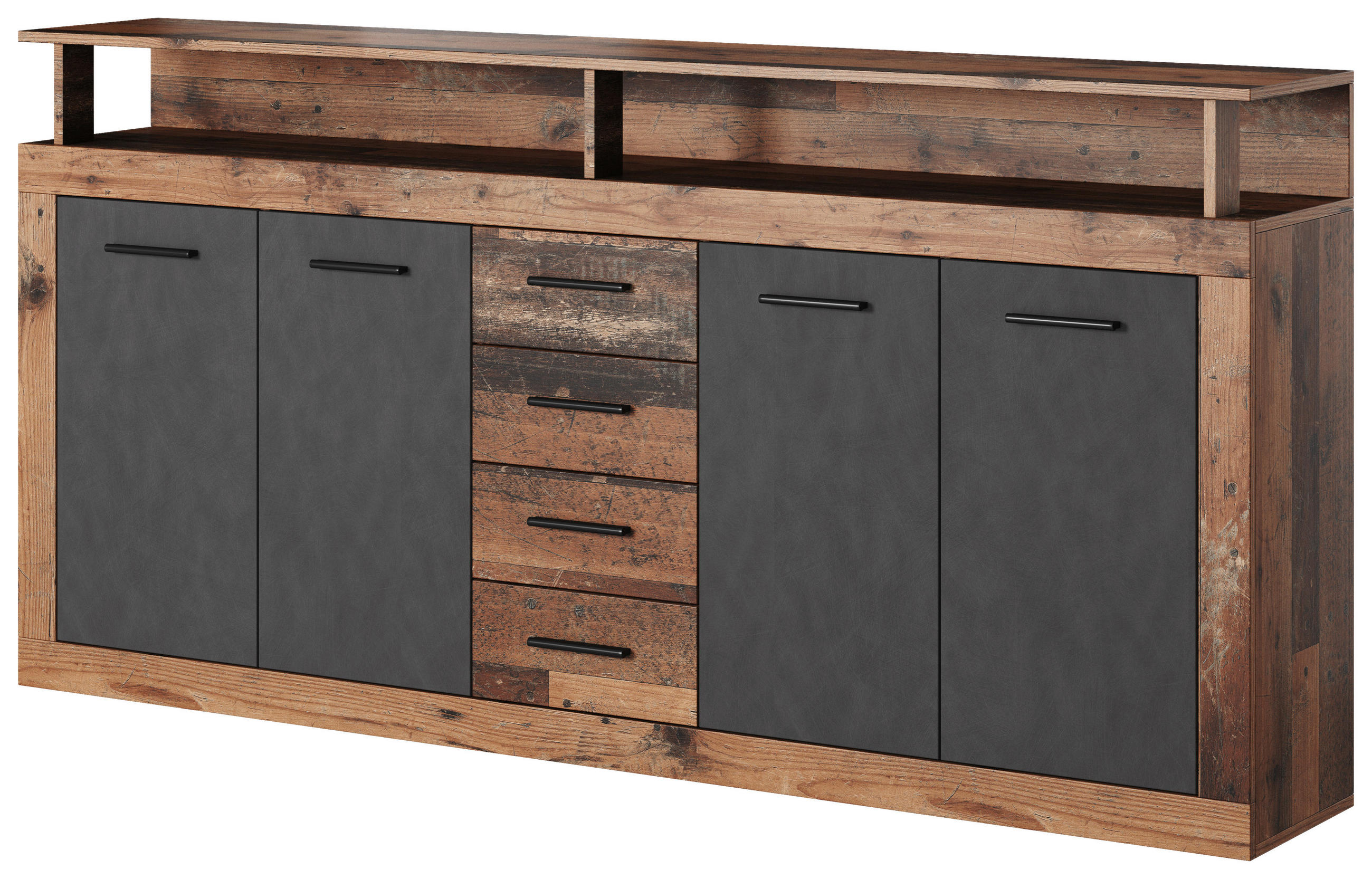 ŠIROKA KOMODA, antracit, stari hrast  - stari hrast/antracit, Basics, umetna masa/leseni material (190/95/32cm) - MID.YOU