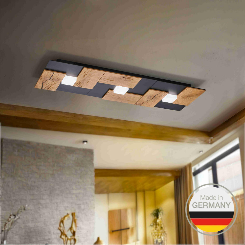 Thumbnail - Ambiente Led-Deckenleuchte, Wildeiche, Metall, rechteckig,rechteckig, 26x5x77 cm, Handmade in Germany, gleichmäßige Lich...