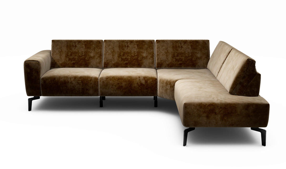 ECKSOFA Cosy Braun Samt  - Schwarz/Braun, Design, Textil/Metall (256/193cm) - SENSOO
