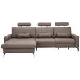 ECKSOFA  in Mikrofaser Taupe Rückenkissen, Nierenkissen, Rücken echt, Relaxfunktion, Kopfstütze  180/302 cm  - Taupe/Schwarz, KONVENTIONELL, Textil/Metall (180/302cm) - Carryhome