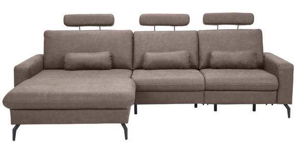 ECKSOFA  in Mikrofaser Taupe Rückenkissen, Nierenkissen, Rücken echt, Relaxfunktion, Kopfstütze  180/302 cm  - Taupe/Schwarz, KONVENTIONELL, Textil/Metall (180/302cm) - Carryhome