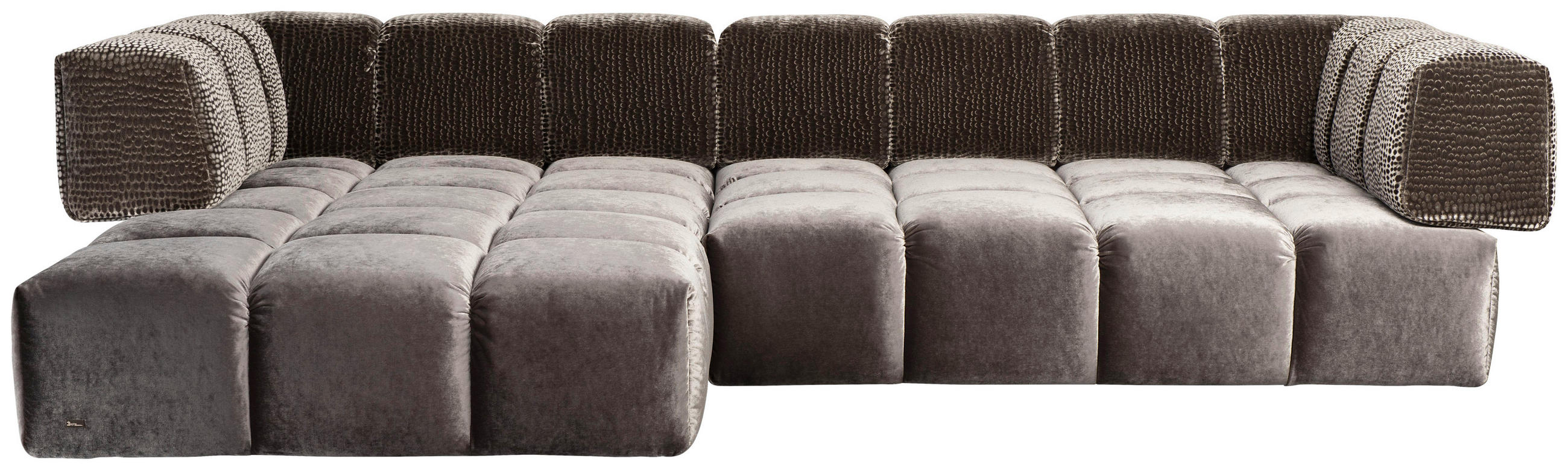ECKSOFA EDGY in Samt, Velours Graubraun  215/310 cm  - Graubraun/Schwarz, Trend, Kunststoff/Textil (215/310cm) - Bretz