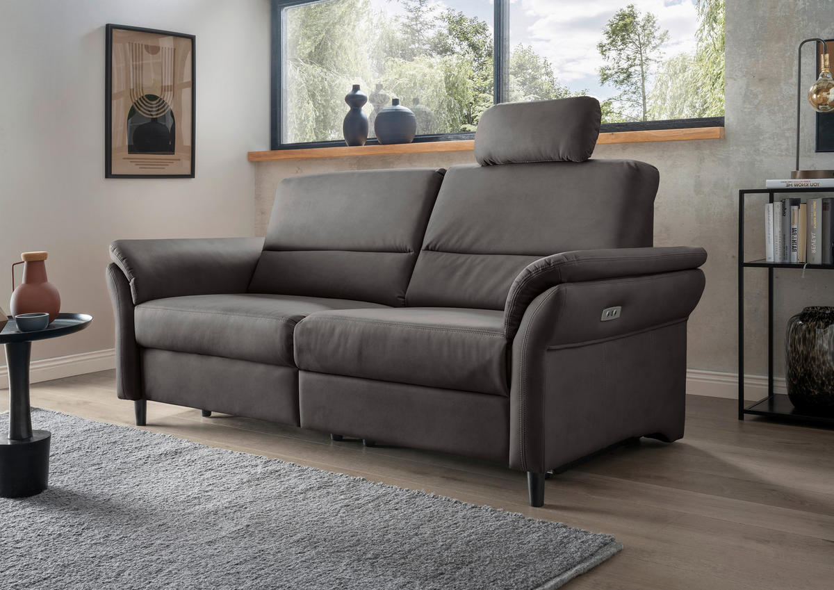 3-SITZER-SOFA in Lederlook Anthrazit  - Anthrazit/Schwarz, Modern, Holz/Textil (192/90/89cm) - Livetastic