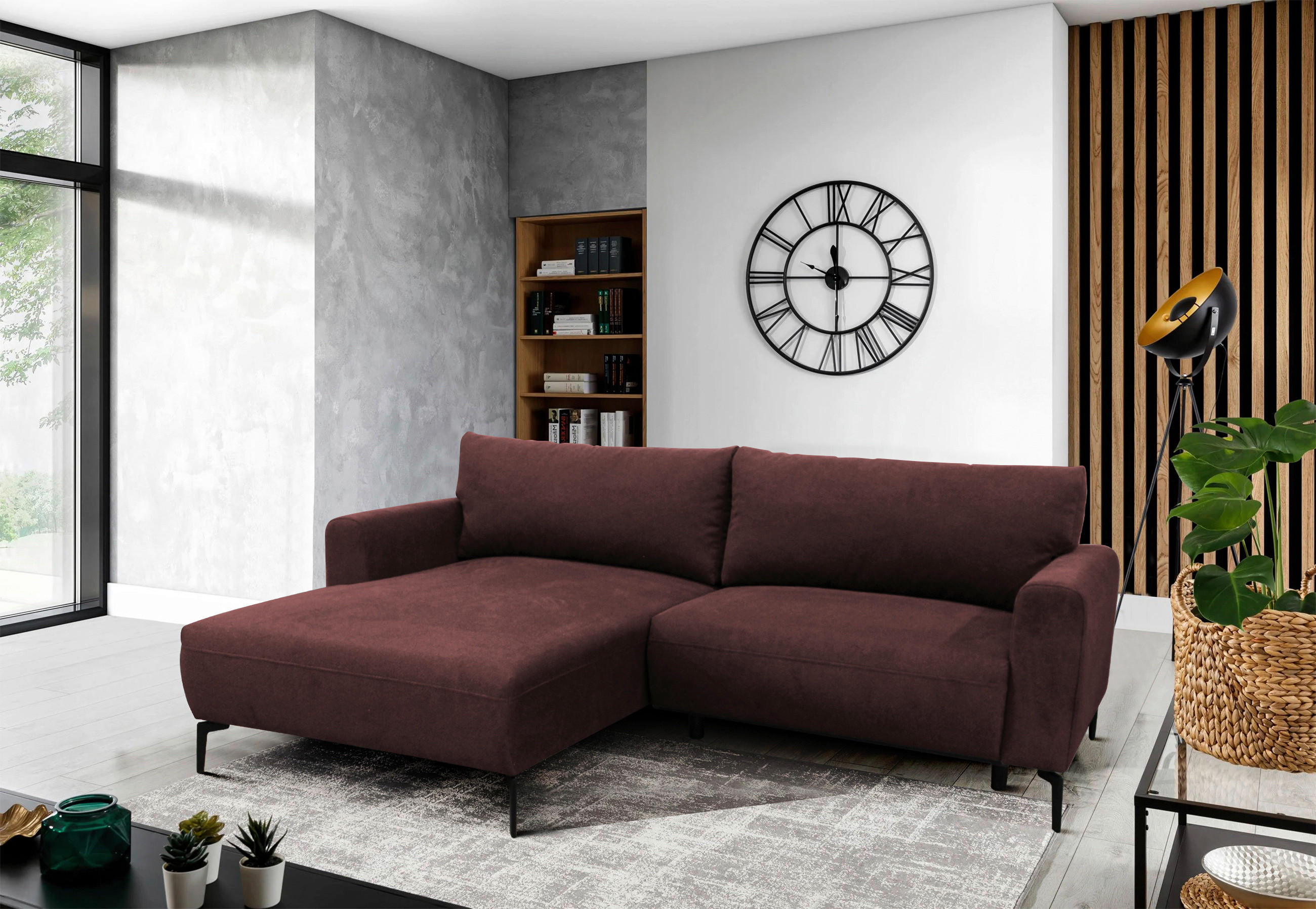 ECKSOFA Rot Flachgewebe  - Rot/Schwarz, Design, Textil/Metall (163/240cm) - MID.YOU