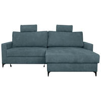ECKSOFA Blau Struktur Rückenkissen, Bettkasten, Schlaffunktion, Rücken echt, Kopfstütze, Liegefläche im Originalstoff  - Blau/Schwarz, KONVENTIONELL, Textil/Metall (230/164cm) - Carryhome