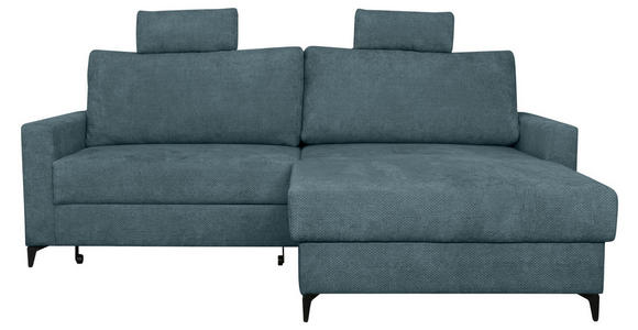 ECKSOFA Blau Struktur Rückenkissen, Bettkasten, Schlaffunktion, Rücken echt, Kopfstütze, Liegefläche im Originalstoff  - Blau/Schwarz, KONVENTIONELL, Textil/Metall (230/164cm) - Carryhome